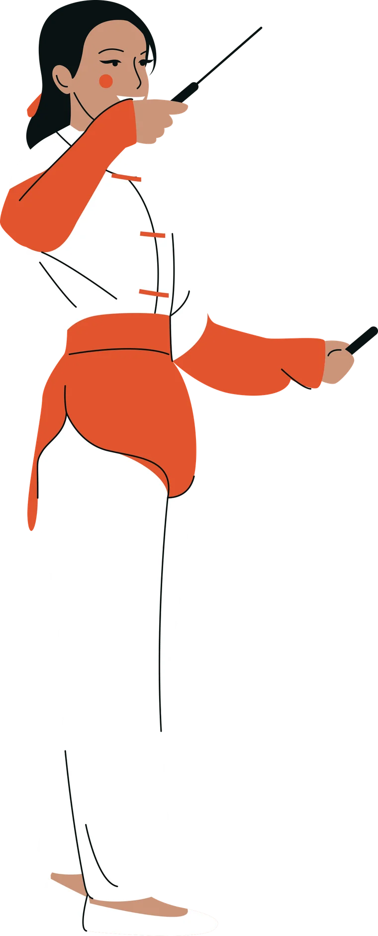 Illustrated conductor in red and white clothing